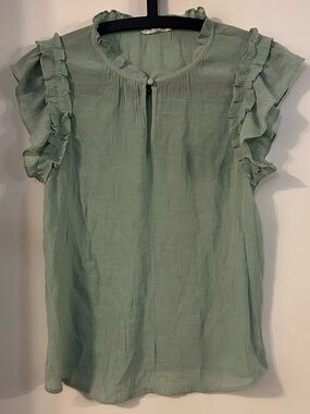 mine Women’s Mint Green Ruffle Sleeve Blouse Size L
